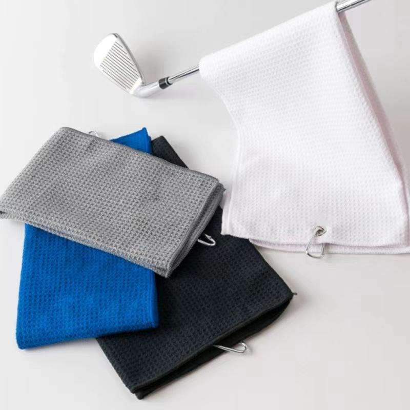 Waffle Texture Golf Towel Tri-Fold Carabiner Clip Multi Color OEM Custom Logo 40x60cm