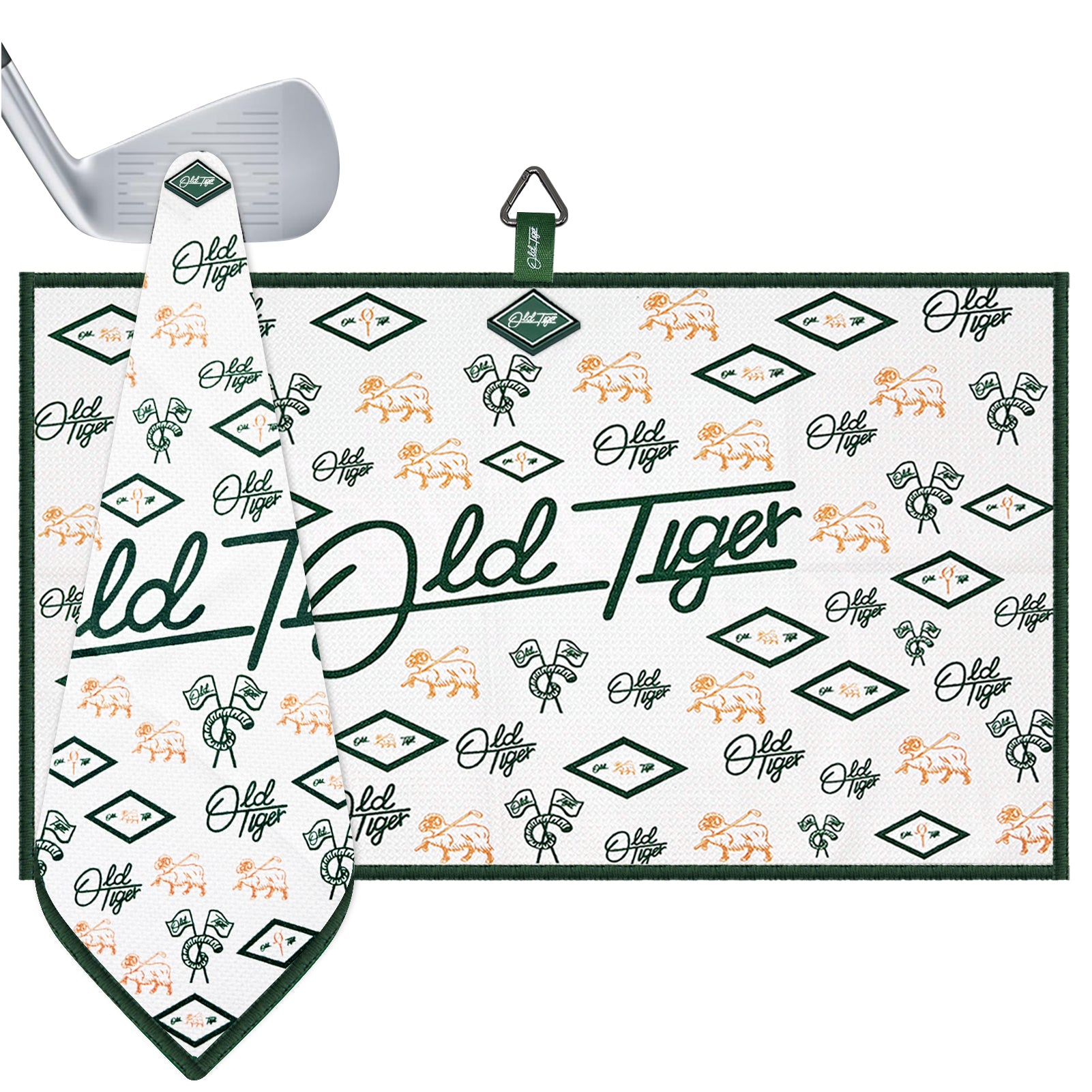 Old Tiger Monogram Print Golf Towel Microfiber Quick Dry Triangle Hook Bag Towel