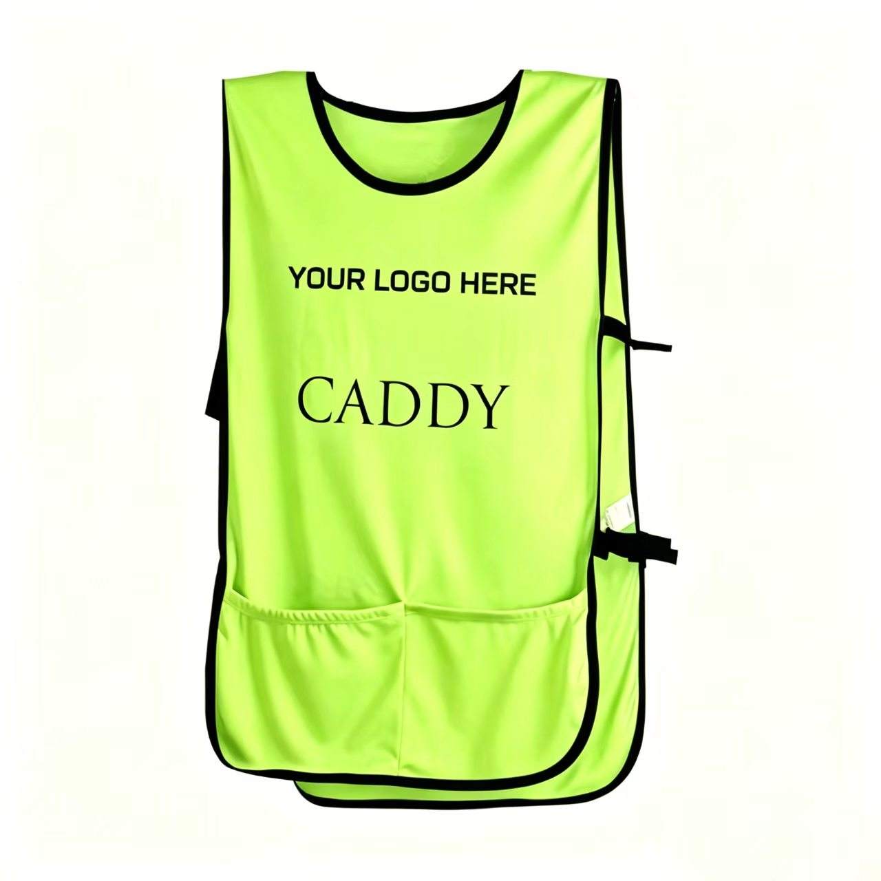 Royal blue solid color golf caddie bib custom logo front view