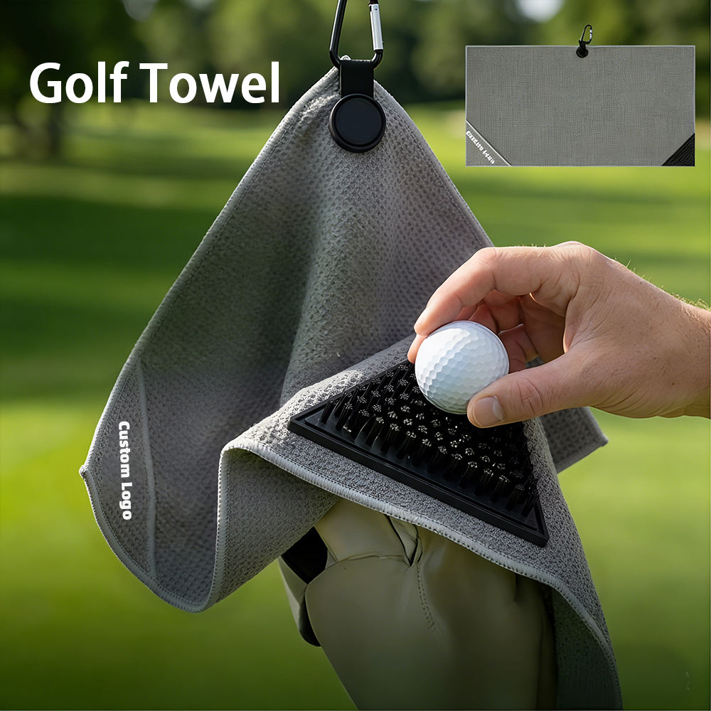 Elite Performance Golf Towel Magnetic Waffle Microfiber Built-in Brush Ball Cleaning Pocket OEM