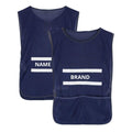 Navy mesh golf caddie bib brand print front view