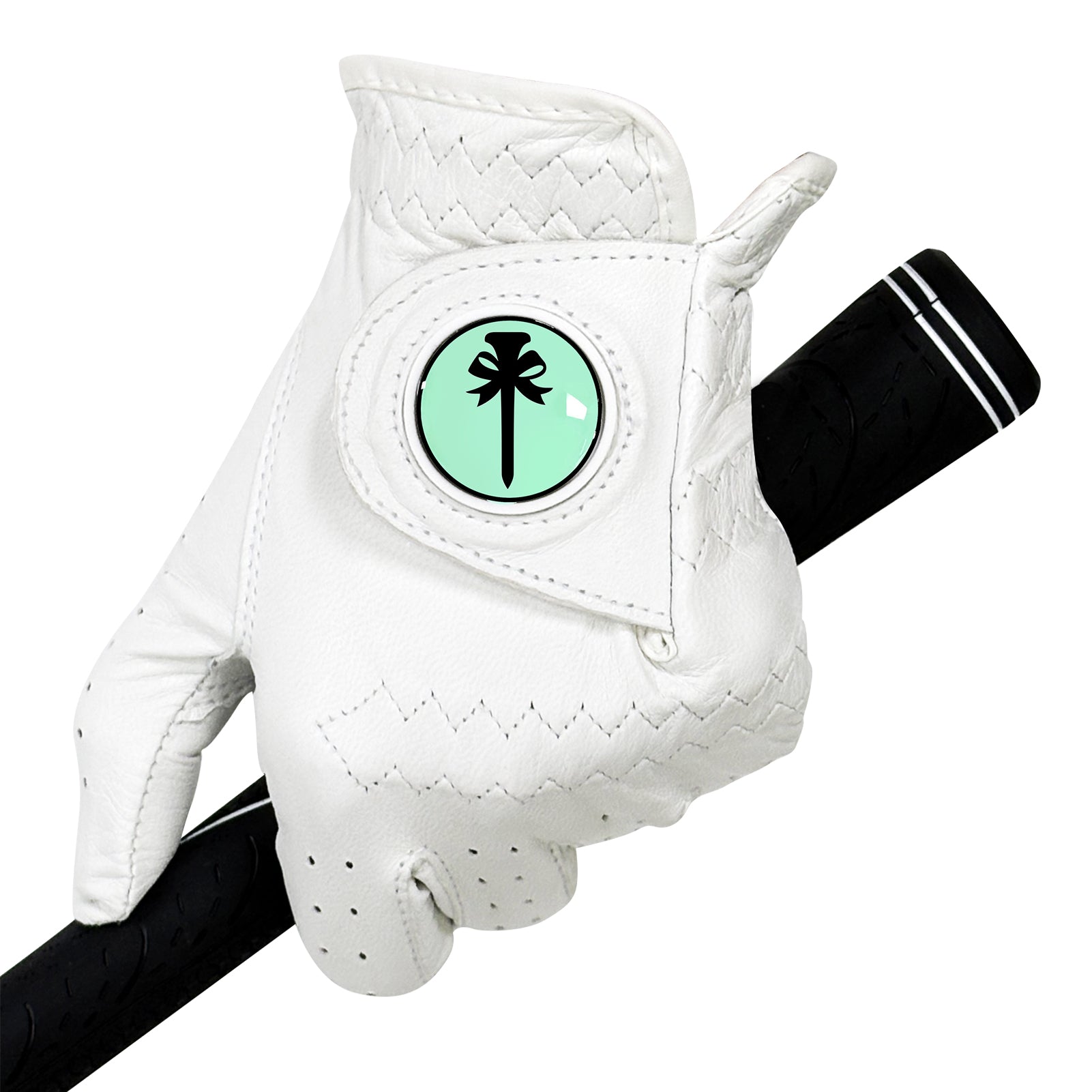 Women's cabretta leather golf glove gripping club with mint green ball marker