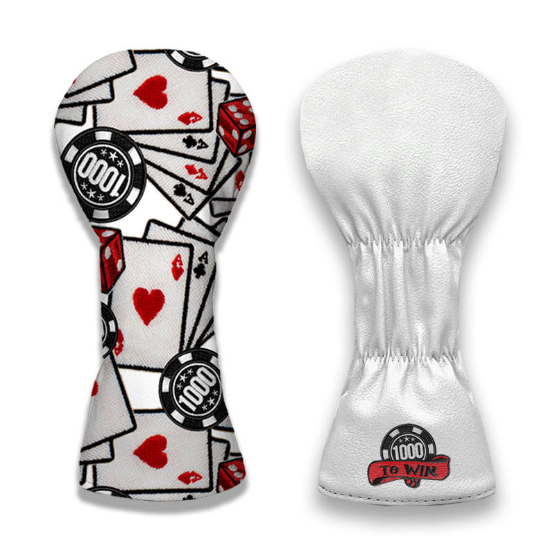 Playing cards casino chips embroidered golf headcover set driver fairway hybrid white background