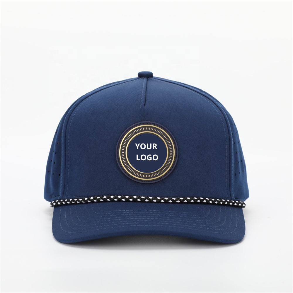 Custom Perforated Snapback Golf Cap with Rope Brim - Front View