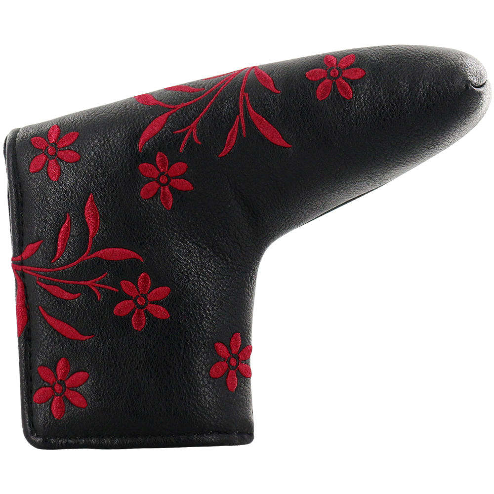 Embroidered Floral PU Leather Golf Putter Headcover Blade Mallet Inner Velvet OEM