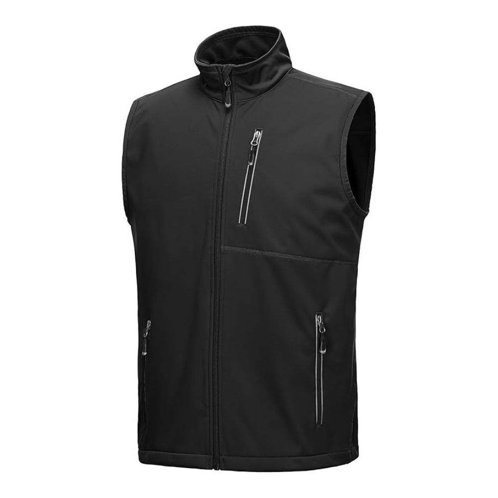 White softshell golf vest full zip front view