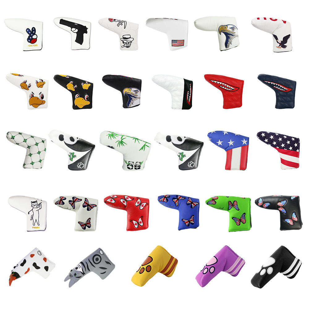 Embroidered Floral PU Leather Golf Putter Headcover Blade Mallet Inner Velvet OEM