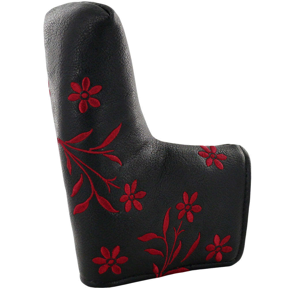 Embroidered Floral PU Leather Golf Putter Headcover Blade Mallet Inner Velvet OEM
