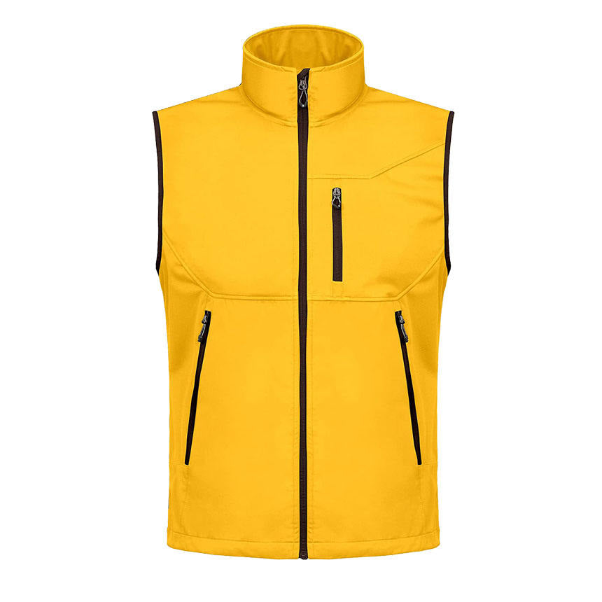 Yellow softshell golf vest back view