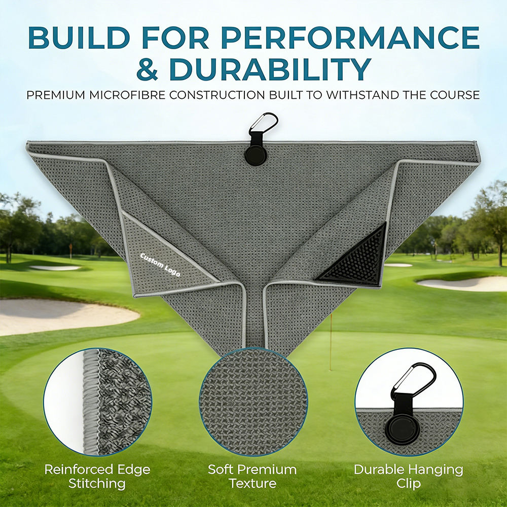 Elite Performance Golf Towel Magnetic Waffle Microfiber Built-in Brush Ball Cleaning Pocket OEM