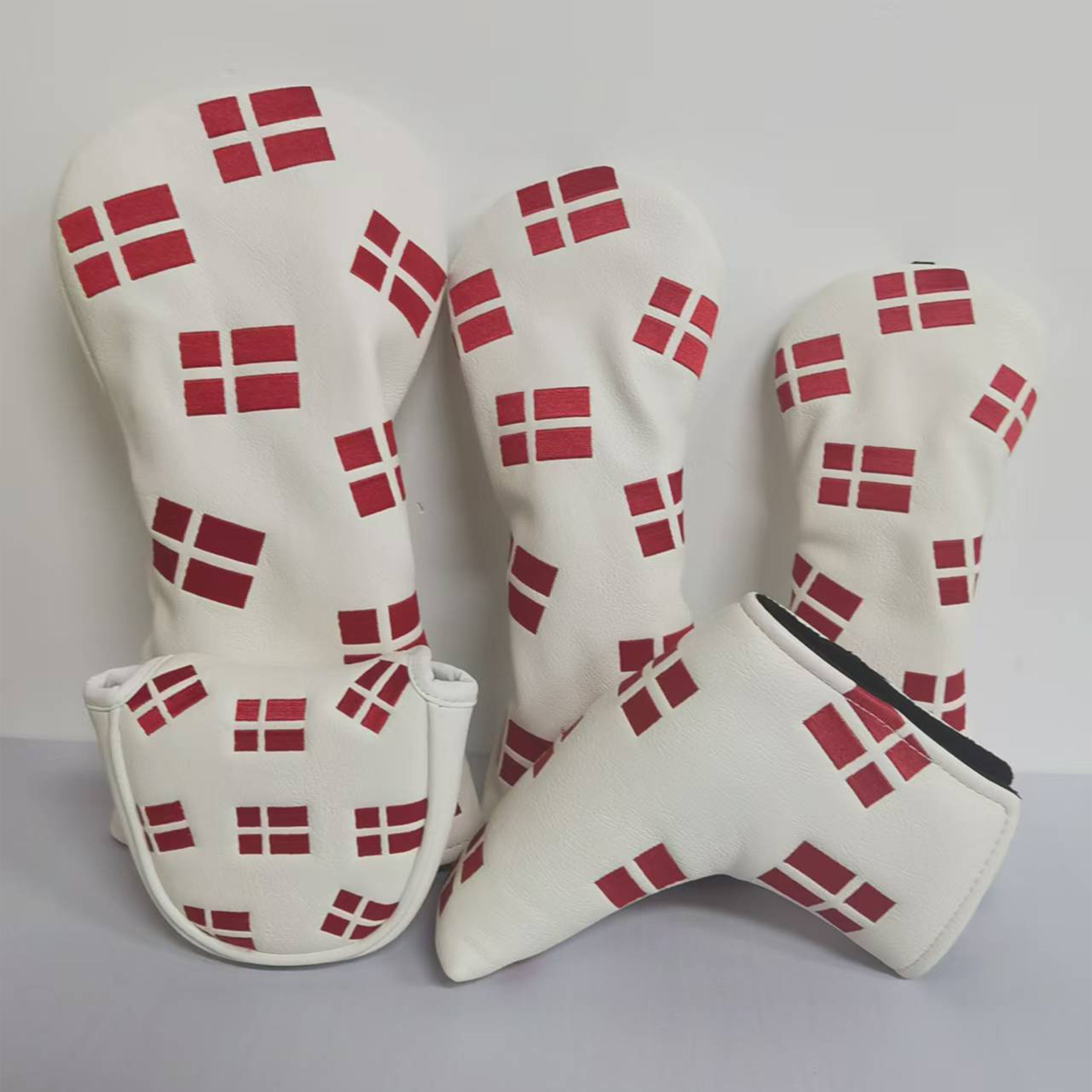 National flag print golf headcovers — Denmark flag all-over print driver fairway blade mallet putter set