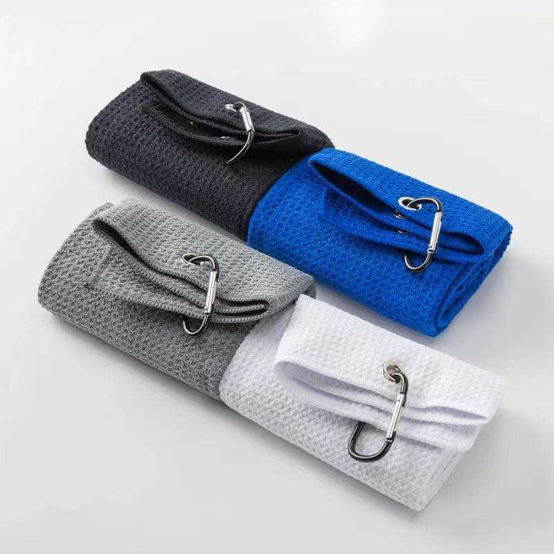 Waffle Texture Golf Towel Tri-Fold Carabiner Clip Multi Color OEM Custom Logo 40x60cm