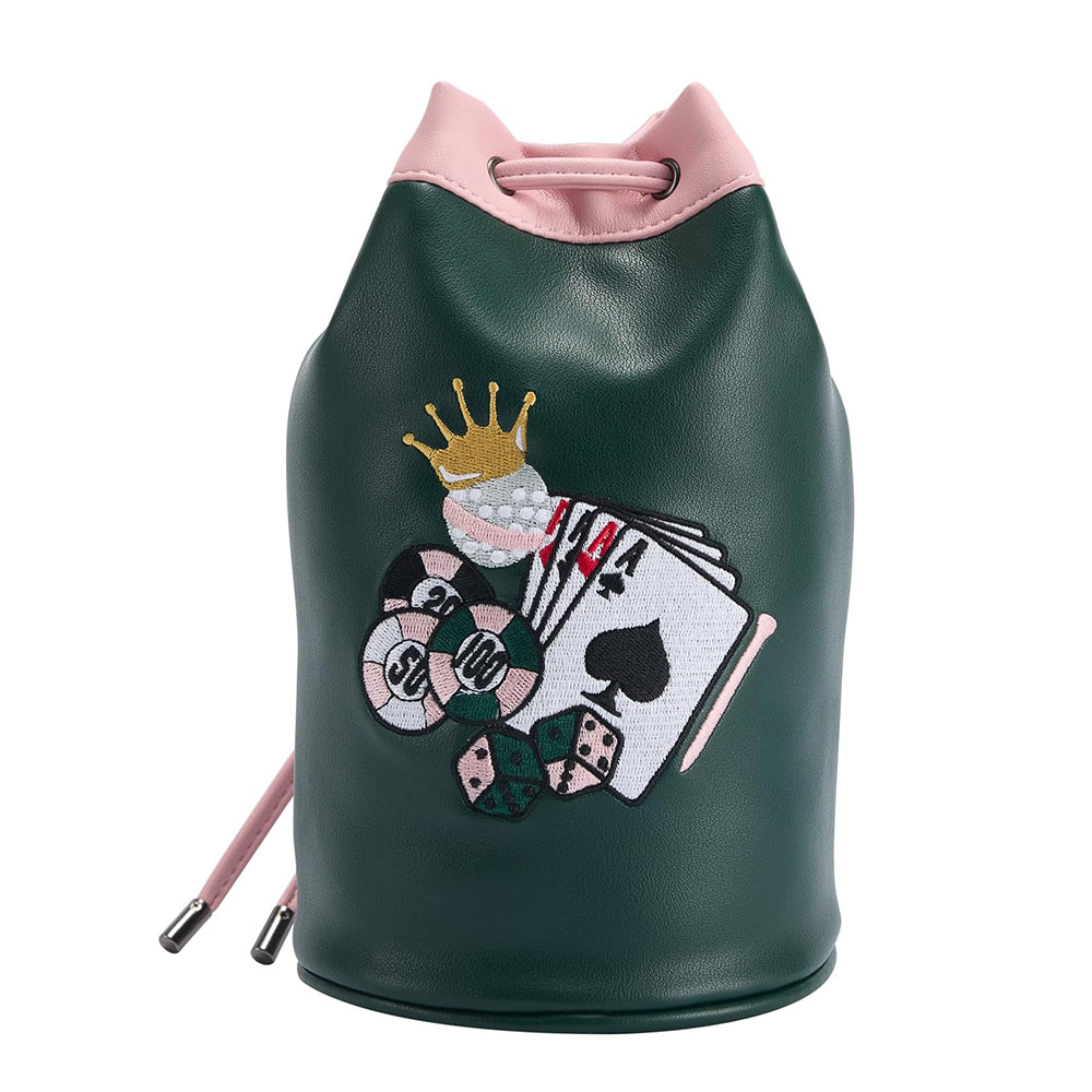 Talk Birdie Casino Pink Tee Golf Ball Pouch Embroidered Drawstring Bucket Bag