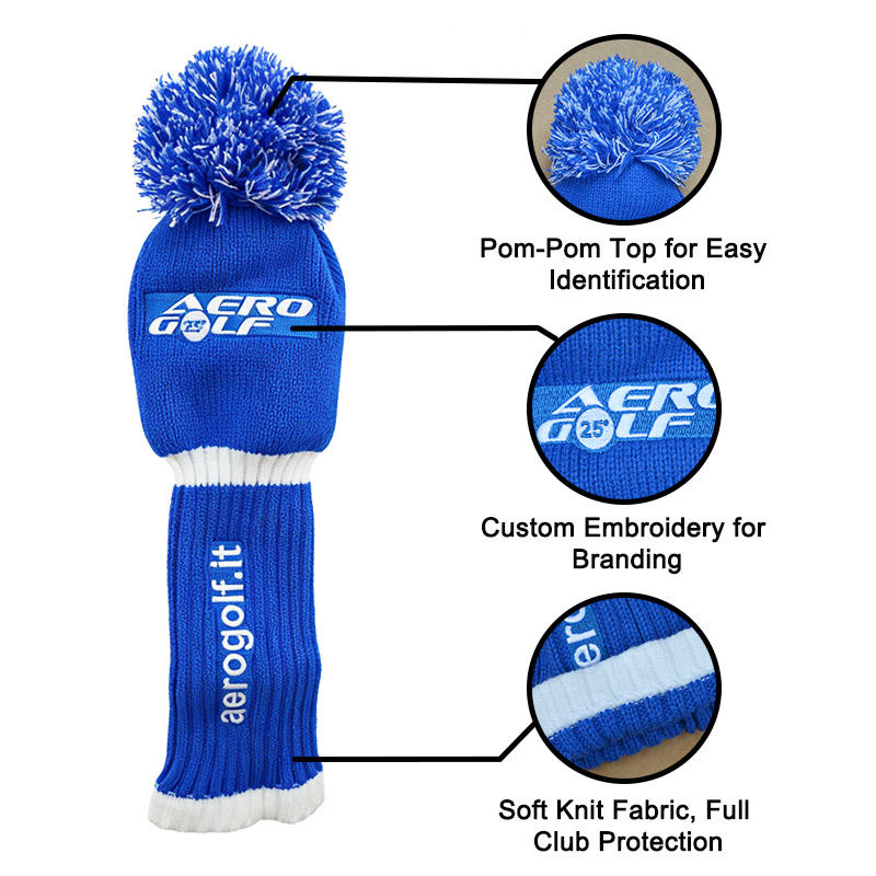 Knitted golf headcovers wholesale — pompon design and knitted design comparison