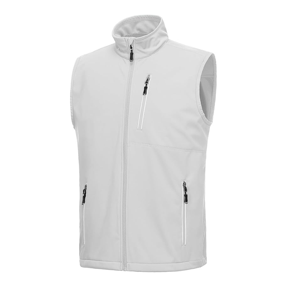 Black softshell golf vest full zip front view
