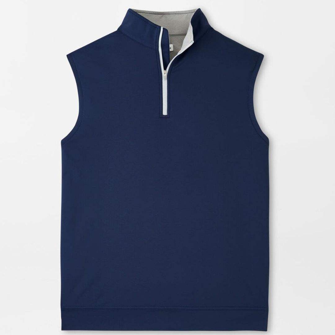 Navy quarter zip golf vest front flat lay